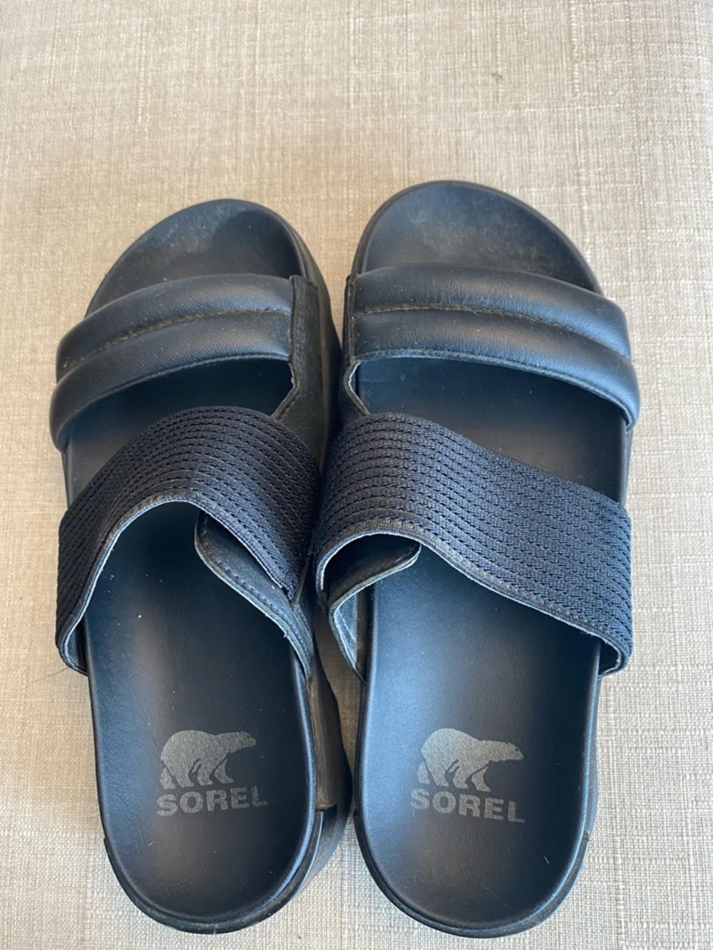 Sorel Black Slide Sandals with Logo Outsole